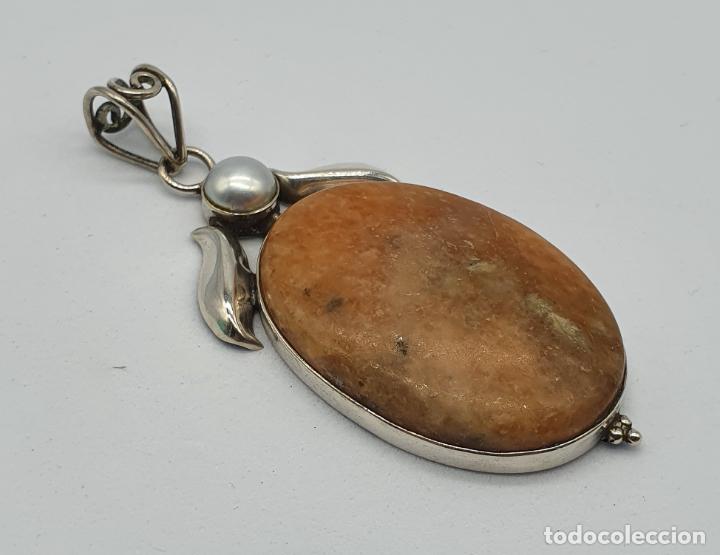 Joyeria: Gran medallón antiguo en plata de ley, perla incrustada y cabujon de ágata toffe auténtica . - Foto 7 - 223694856