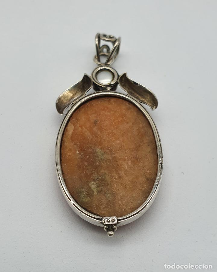 Joyeria: Gran medallón antiguo en plata de ley, perla incrustada y cabujon de ágata toffe auténtica . - Foto 8 - 223694856
