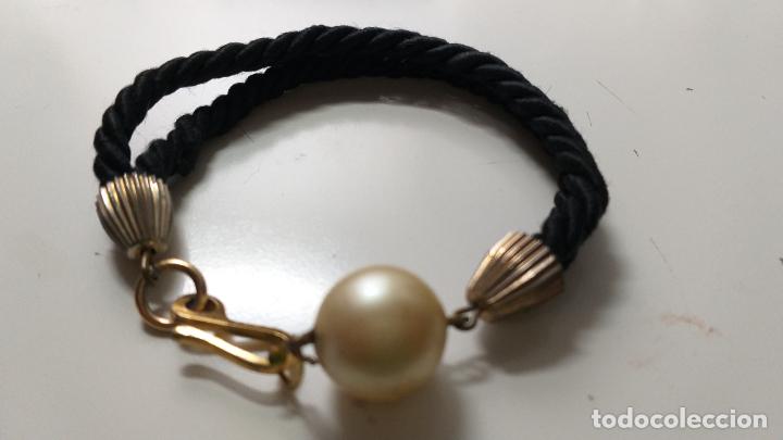 Joyeria: Pulsera diversos elementos. Metal, cord&oacute;n y perla de IMITACION - Foto 4