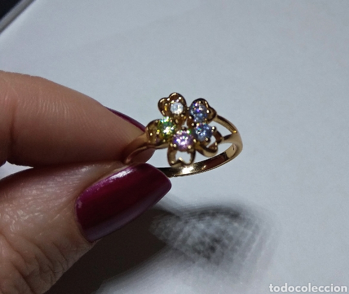 Joyeria: Anillo chapado en oro con circonitas multicolor - Foto 2