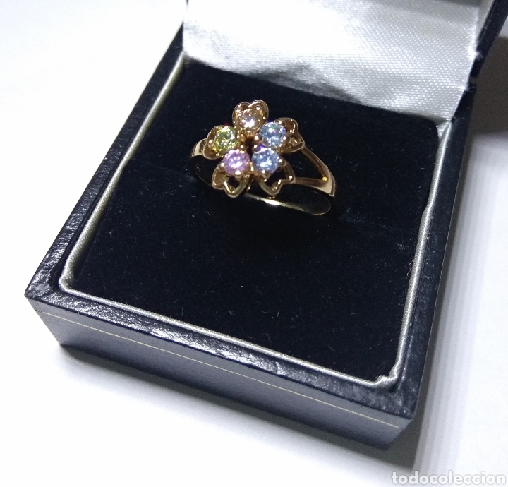 Joyeria: Anillo chapado en oro con circonitas multicolor - Foto 1