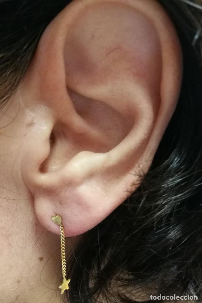 Joyeria: PENDIENTES ORO AMARILLO 18K CON FORMA DE CORAZON , CADENA Y ESTRELLA - Foto 4