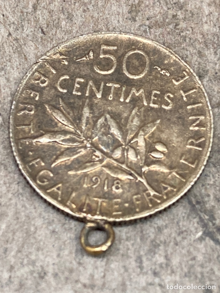 Joyeria: Colgante Moneda de plata 50 centimes 1918 - Foto 1