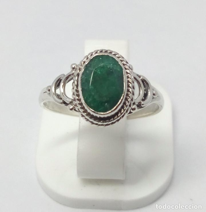 Joyeria: ANILLO DE PLATA DE LEY CON ESMERALDA - TALLA 14 - Foto 3