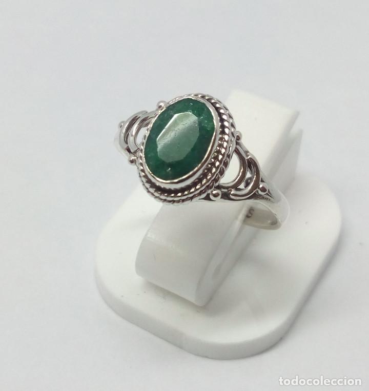 Joyeria: ANILLO DE PLATA DE LEY CON ESMERALDA - TALLA 14 - Foto 4