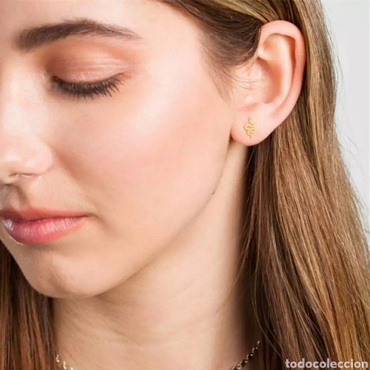 Joyeria: BONITOS PENDIENTES DE ACERO Y ORO EN FORMA DE SERPIENTE - Foto 4