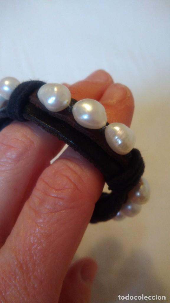 Joyeria: PULSERA DE PERLAS DE R&Iacute;O Y CUERO NEGRO - Foto 7