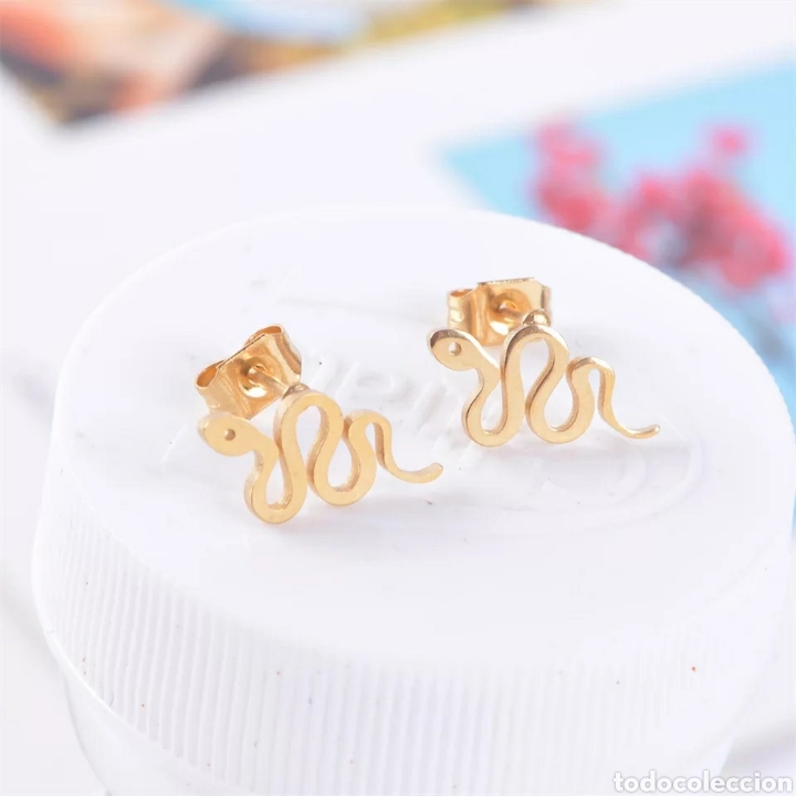 Joyeria: FANT&Aacute;STICOS PENDIENTES de ACERO y ORO EN FORMA DE SERPIENTE - Foto 1