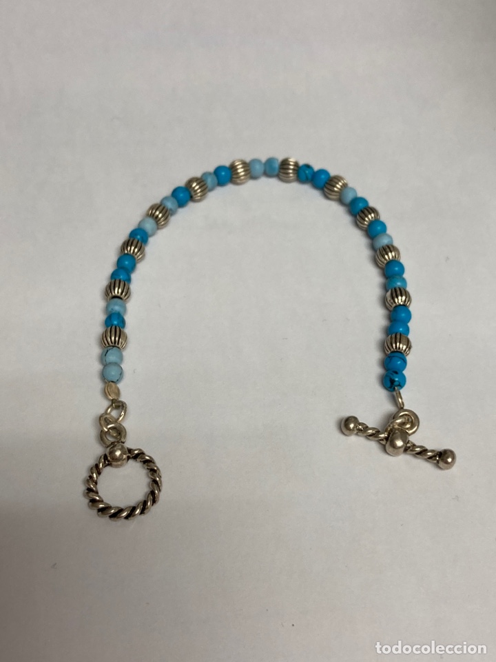 Joyeria: Pulsera de plata y turquesas reconstituidas - Foto 1
