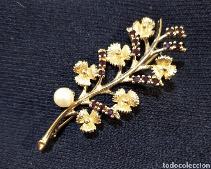 Joyeria: Broche con perla y circonitas granates y ba&ntilde;o de oro - Foto 1