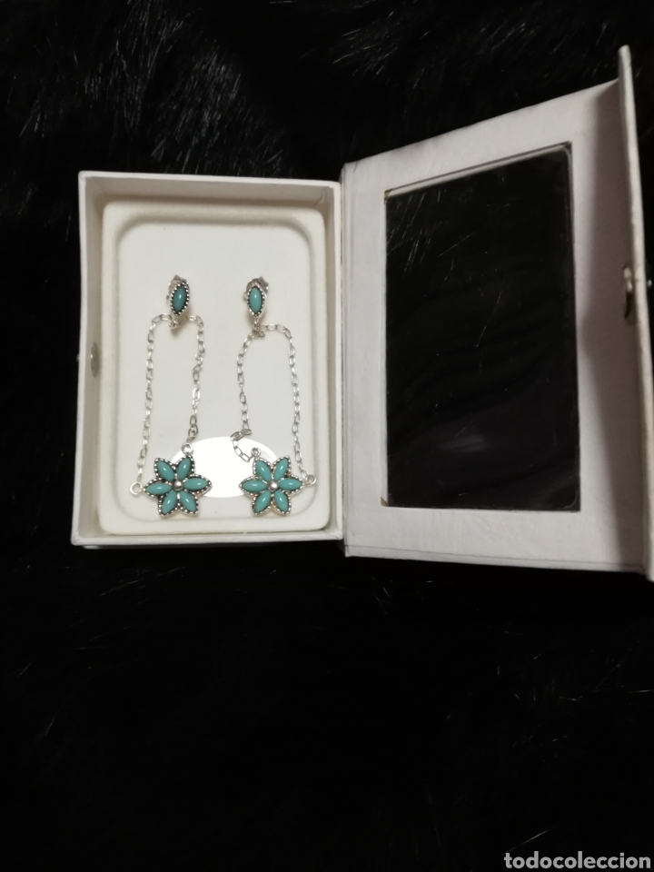 Joyeria: PENDIENTES PLATA DE LEY FLOR TURQUESA EN CADENA