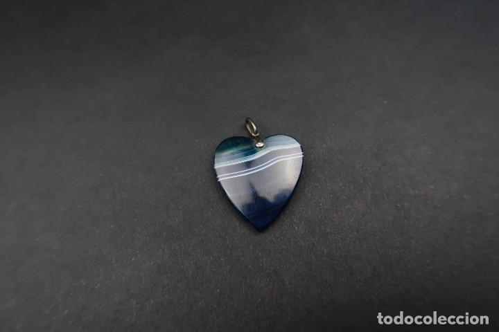 Joyeria: Antiguo Colgante Corazon Agata Azul - Foto 2