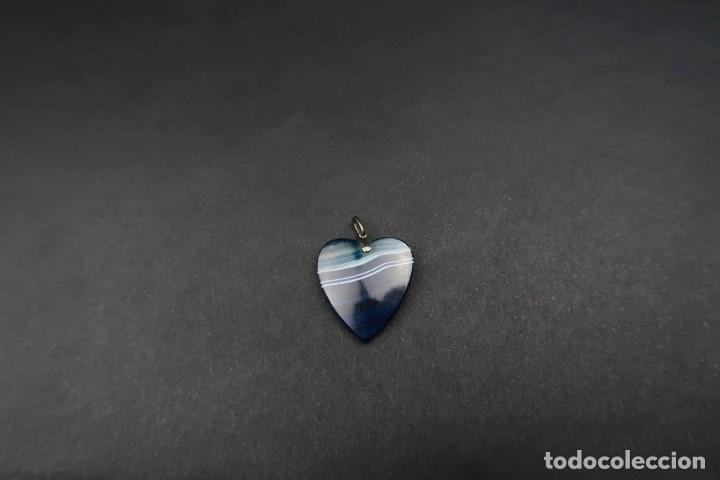 Joyeria: Antiguo Colgante Corazon Agata Azul - Foto 3