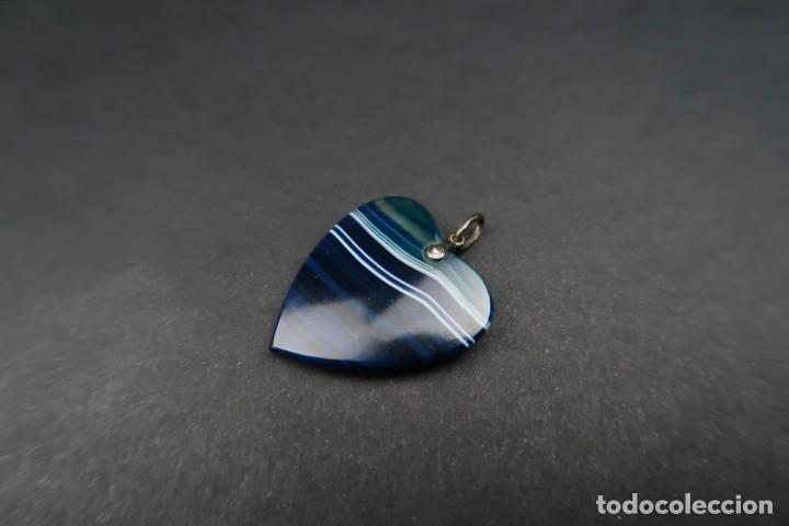 Joyeria: Antiguo Colgante Corazon Agata Azul - Foto 4
