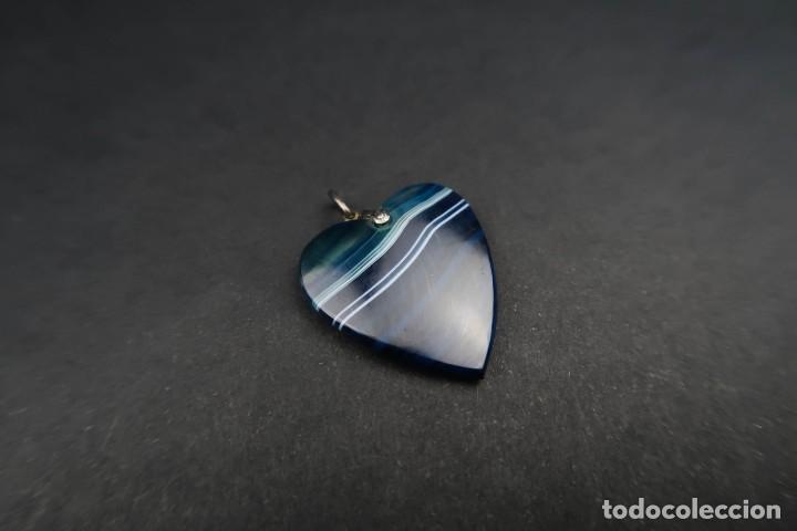 Joyeria: Antiguo Colgante Corazon Agata Azul - Foto 6