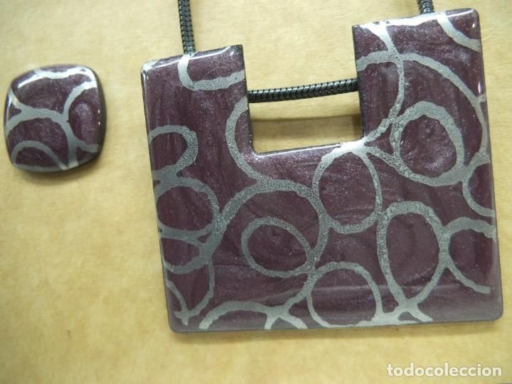 Joyeria: MEDALL&Oacute;N Y PENDIENTES ( ESMALTE - MORADO ) - Foto 2