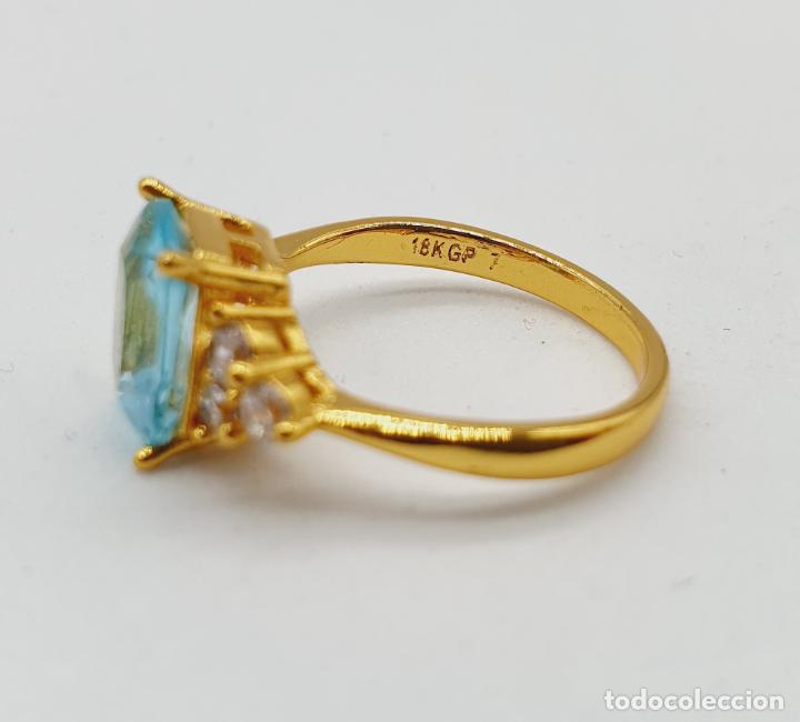 Joyeria: Precioso anillo de corte art decó chapado en oro de 18k, circonitas , y aguamarina creada . - Foto 6 - 238505000