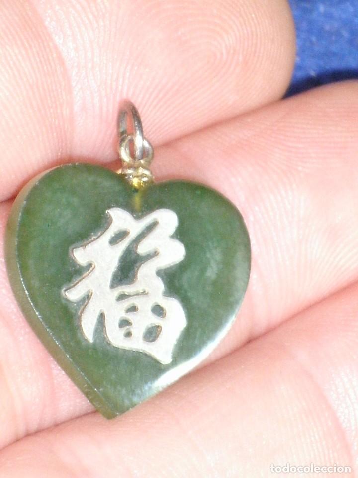 Joyeria: COLGANTE CORAZON DE JADE VERDE,VINTAGE. - Foto 1