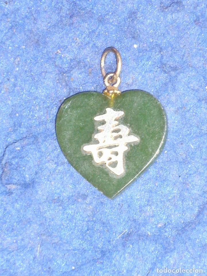 Joyeria: COLGANTE CORAZON DE JADE VERDE,VINTAGE. - Foto 2