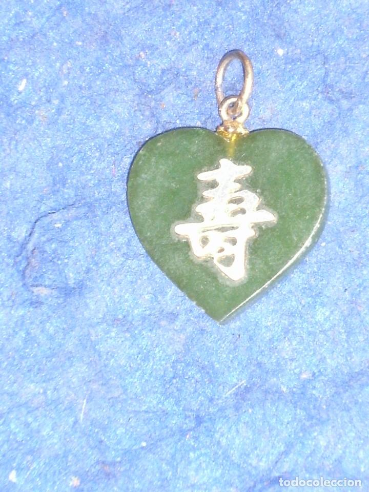 Joyeria: COLGANTE CORAZON DE JADE VERDE,VINTAGE. - Foto 3