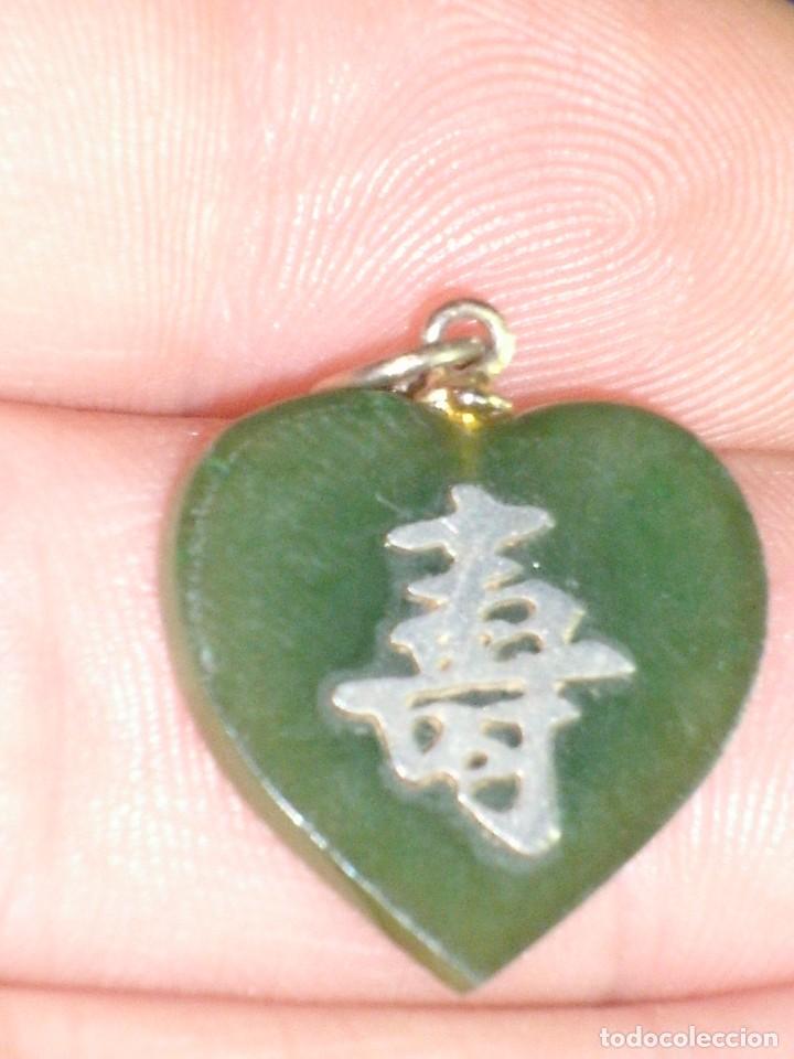 Joyeria: COLGANTE CORAZON DE JADE VERDE,VINTAGE. - Foto 4