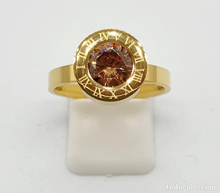 Joyeria: Elegante y original anillo de acero chapado en oro de 18k, con cuatro piedras diferentes . - Foto 6 - 241487425