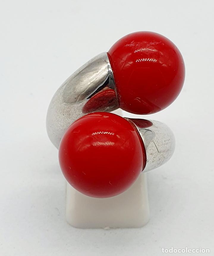 Joyeria: Sofisticado y original anillo en plata de ley maciza con perlas en símil de coral . - Foto 1 - 241488720