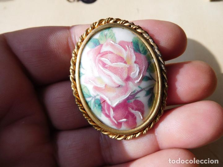 Joyeria: Broche antiguo esmalte de Limoges flor - Foto 1