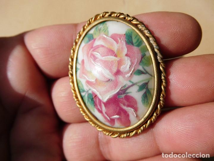 Joyeria: Broche antiguo esmalte de Limoges flor - Foto 2