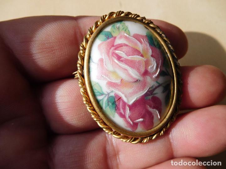 Joyeria: Broche antiguo esmalte de Limoges flor - Foto 3