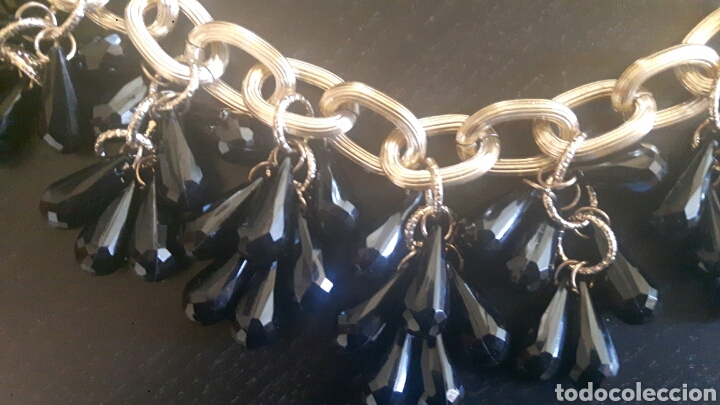 Joyeria: Collar cadena dorada con cuentas de cristal negro - Foto 3