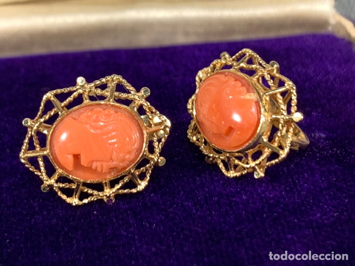 Joyeria: PENDIENTES CAMAFEO CORAL NATURAL Y ORO 18K CONTRASTADOS -. Lote 246671920