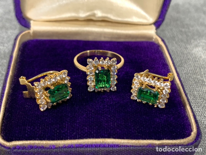 Joyeria: CONJUNTO ANILLO Y PENDIENTES EN ORO 18 K Y ZAFIROS -. Lote 247008665