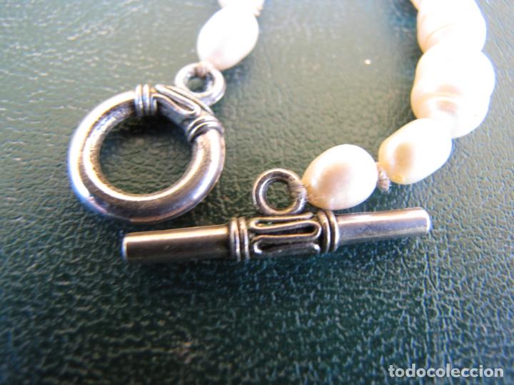 Joyeria: 19.- Collar de perlas barrocas y plata. Cierre en T - Foto 4