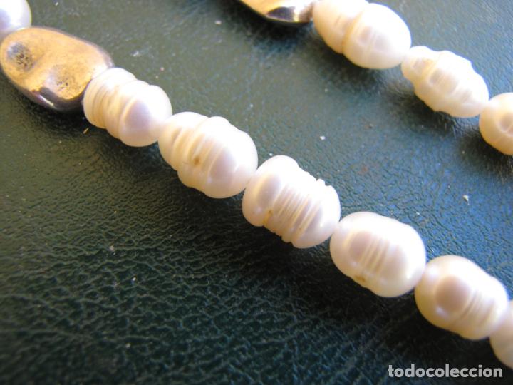 Joyeria: 19.- Collar de perlas barrocas y plata. Cierre en T - Foto 5
