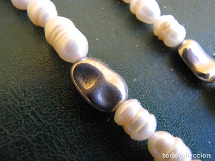 Joyeria: 19.- Collar de perlas barrocas y plata. Cierre en T - Foto 6