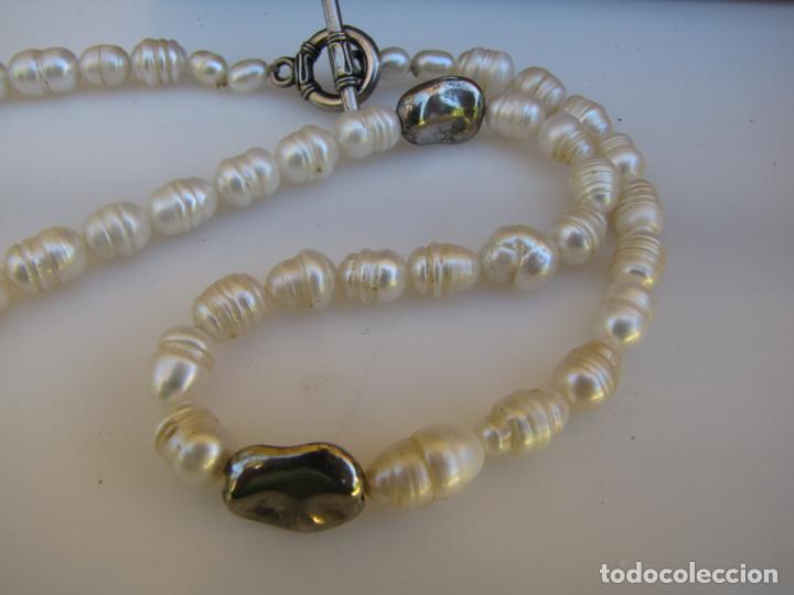 Joyeria: 19.- Collar de perlas barrocas y plata. Cierre en T - Foto 9