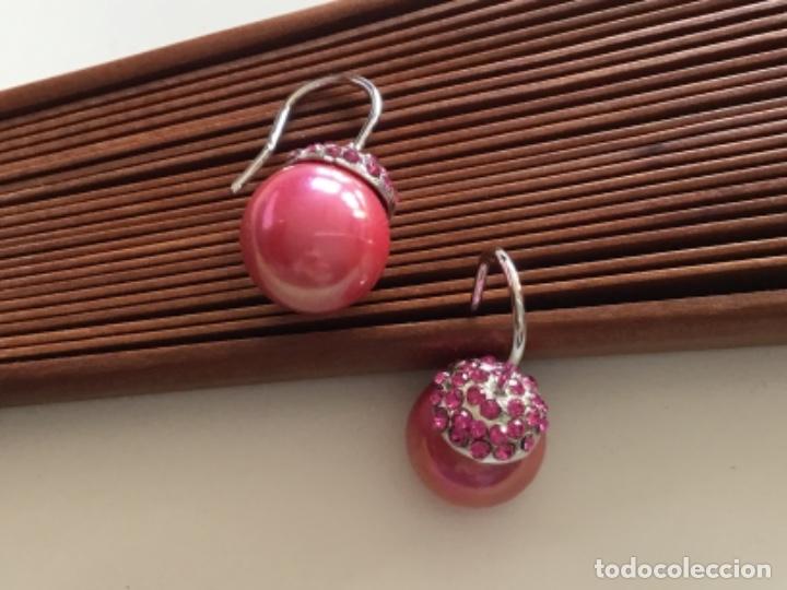 Joyeria: PENDIENTES CON PERLAS DE CRISTAL ROSADO Y STRASS - Foto 2