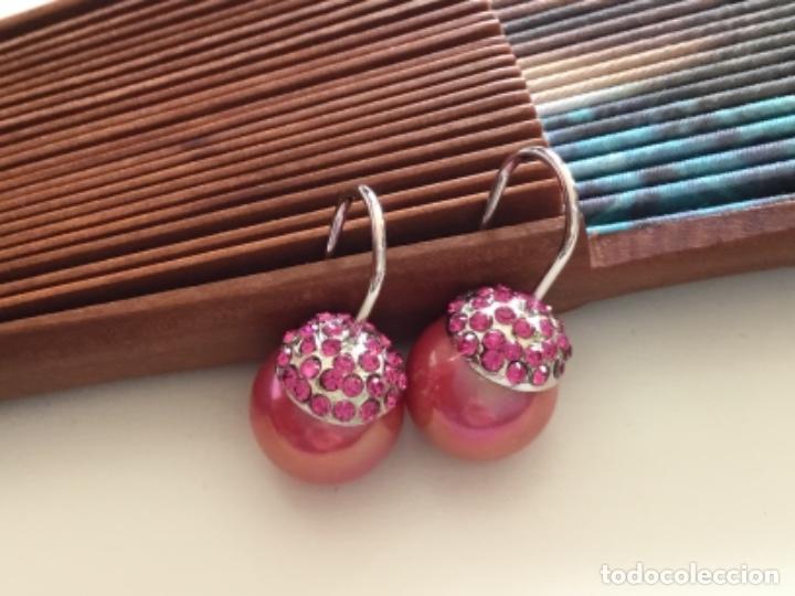 Joyeria: PENDIENTES CON PERLAS DE CRISTAL ROSADO Y STRASS - Foto 5
