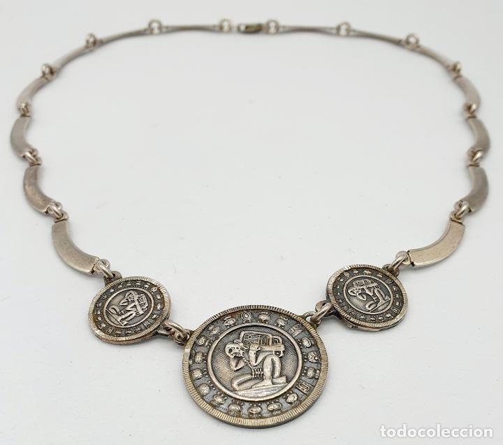 Joyeria: Gargantilla vintage en plata de ley maciza y contrastada con bellos motivos aztecas en relieve . - Foto 7 - 250160605