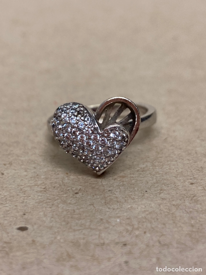 Joyeria: Sortija en forma de coraz&oacute;n con circonitas de plata/S56 - Foto 1