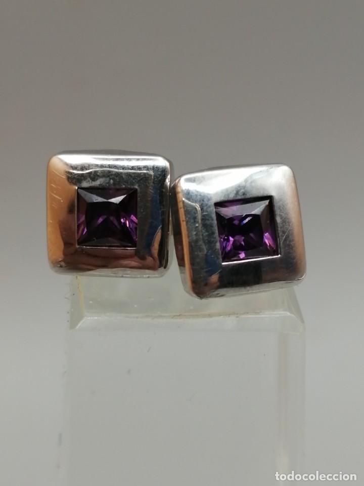 Joyeria: Pendientes oro blanco 14k y amatista - Foto 2
