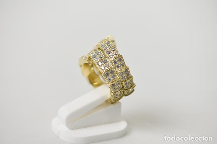 Joyeria: Magnífico anillo tipo serpiente de plata de ley bañado en oro, con circonitas - Talla 13 - Foto 3 - 254769635