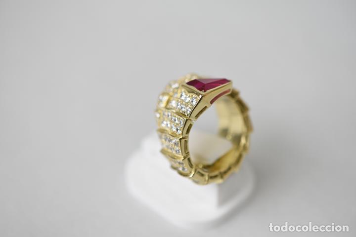 Joyeria: Magnífico anillo tipo serpiente de plata de ley bañado en oro, con circonitas - Talla 13 - Foto 7 - 254769635