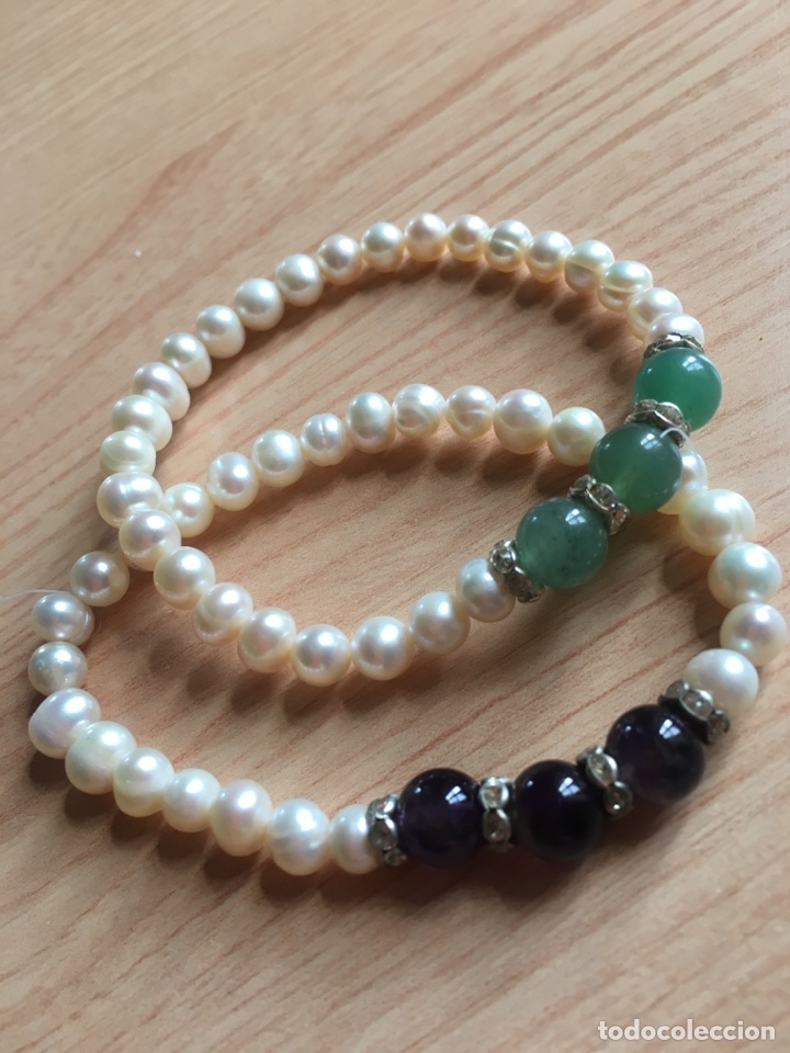 Joyeria: Pulseras el&aacute;sticas imitaci&oacute;n perlas con pedrer&iacute;a - Foto 1
