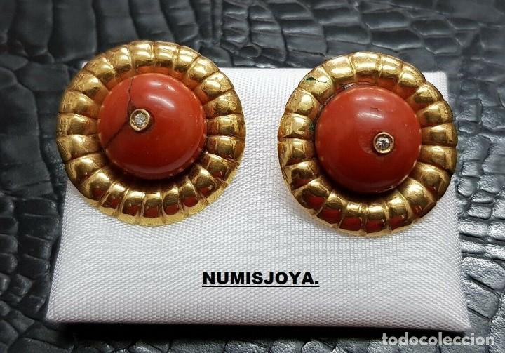 Joyeria: A&ntilde;o 1920. Pendientes de Oro 18 quilates CORALES. Peso 8,10 gr. Di&aacute;metro 21 mm.