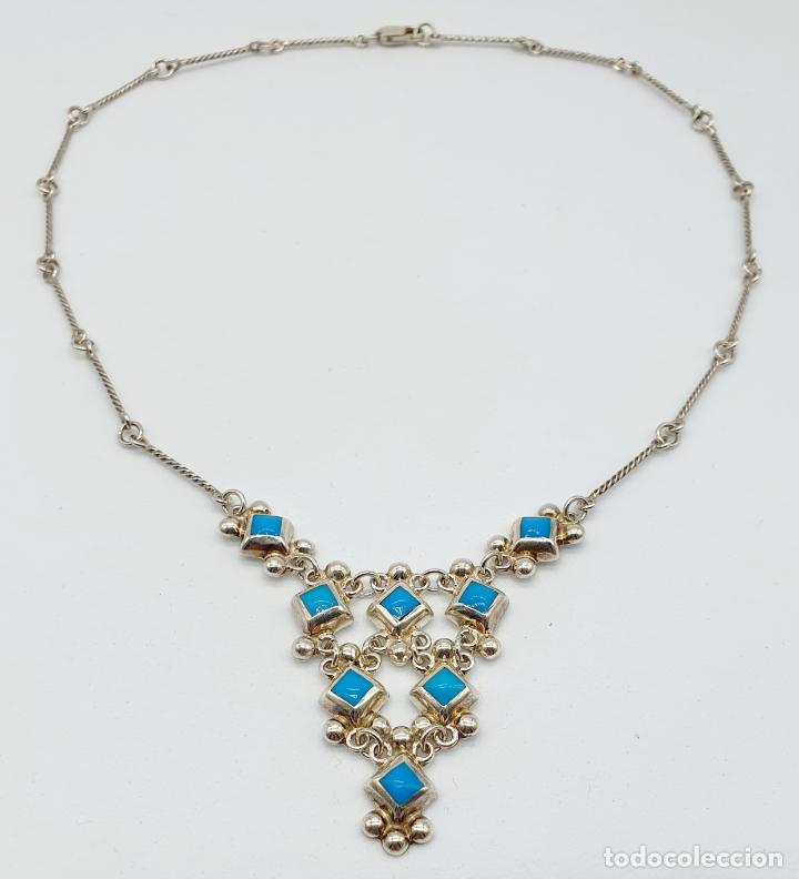 Joyeria: Bella y original gargantilla antigua en plata de ley con cabujones de azul turquesa . - Foto 5 - 260112755