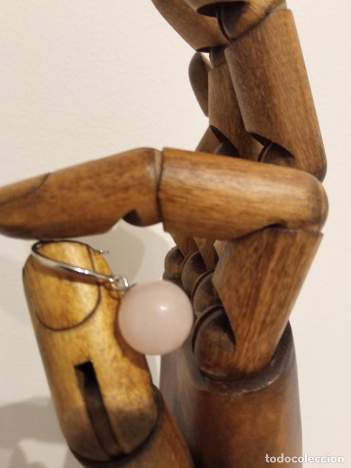 Joyeria: Pendiente perlas de cuarzo rosa y plata de ley 925 - Foto 1