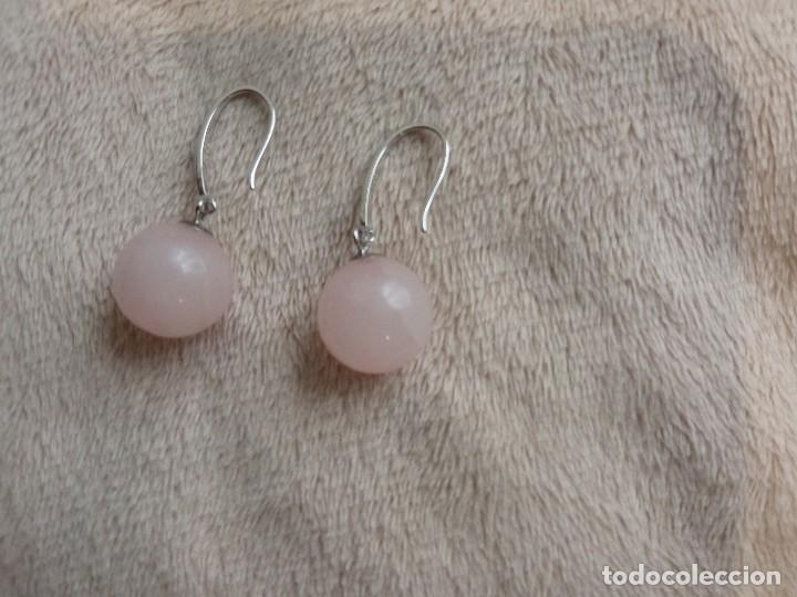 Joyeria: Pendiente perlas de cuarzo rosa y plata de ley 925 - Foto 2