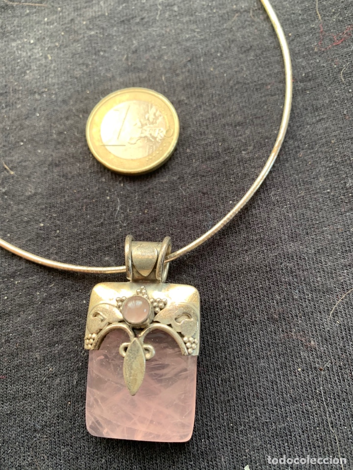 Joyeria: Colgante de cuarzo rosa con cadena de plata - Foto 2